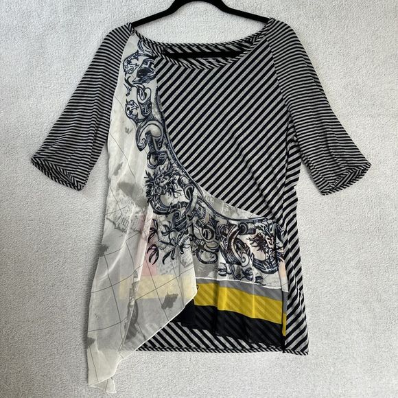 Soft Surroundings Womens L Striped Nautical Mixed Media Asymmetrical Tunic Top - Picture 1 of 9